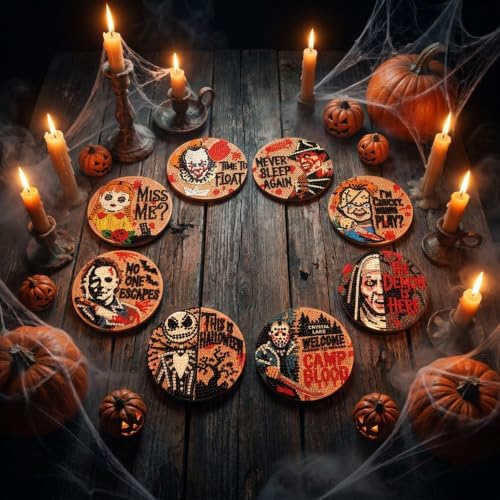 TCDZMYGS Halloween Horror 8 Pcs Diamond Art Painting Coasters Kit,4x4 Inch - Image 4