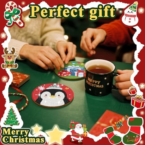 Leatrice 8 PCS Christmas Diamond Art Coasters Kits with Holder 4 in - Image 7