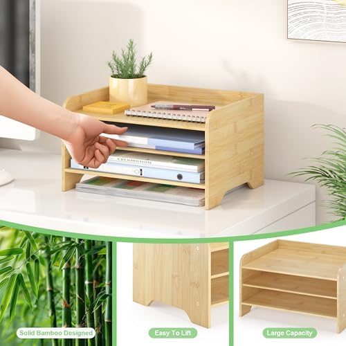 Bamboo File Organizer for Desk, Desktop Paper Tray and Mail Holder - Image 4