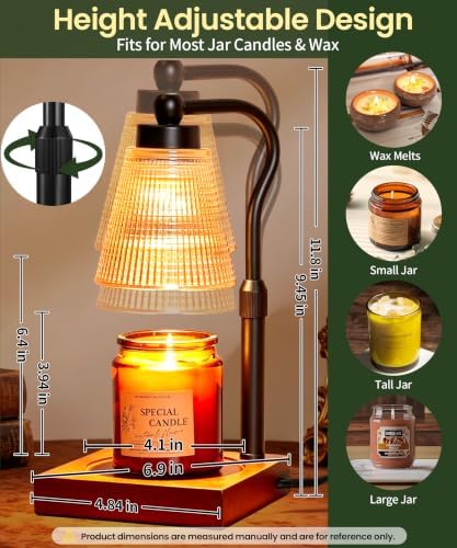 Height Adjustable Candle Warmer Lamp with Timer, 3 Dimmable Wax Melt Warmer, Birthday Gifts for Women Mom, House Warming Gifts New Home Decor, Candle Warmer for Jar Candles with 2 Bulbs, Black-Amber - Image 5
