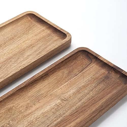 Bathroom Vanity Tray, Acacia Wood Counter Tray, Toilet Tank Tray, Appetizer Charcuterie Snack Serving Board, 13.8 x 5.5 x 0.8 inch - Image 3