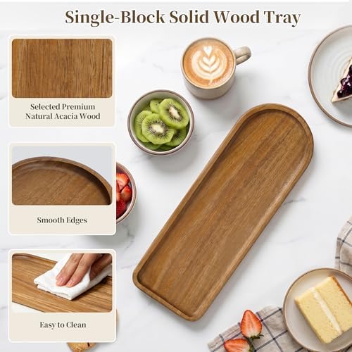 Small Wooden Tray | Acacia Wood Tray for Vanity, Bathroom Counter, Coffee Table & Toilet | Perfect for Jewelry, Remote, Keys & Catch All | Mini Charcuterie Board Serving Platter (Racetrack-Shaped) - Image 3