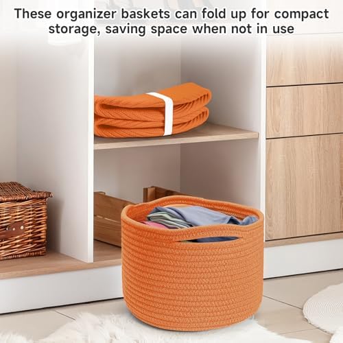 3 Pack Small Rope Storage Baskets, 9.82×9.82×7.1", Orange - Image 5