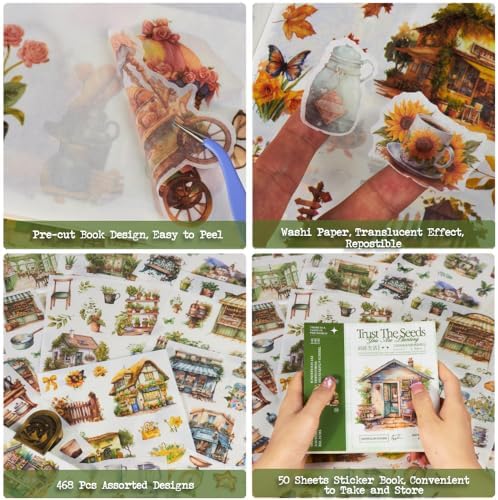 Garden Journal Stickers for Junk Journal Supplies, 50 Sheets Precut Watercolor Washi Sticker Book for Journaling, Scrapbooking, Bujo, Card Making, Art Crafts, Adults - Image 2