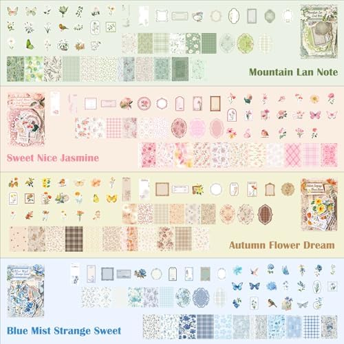 400 Pcs Floral Scrapbook Paper & Stickers, 4 Packs Scrapbook Supplies Kit, Junk Journal Scrapbooking Paper for Journaling, Scrapbooking Embellishments, Planner, Card Making - Image 4