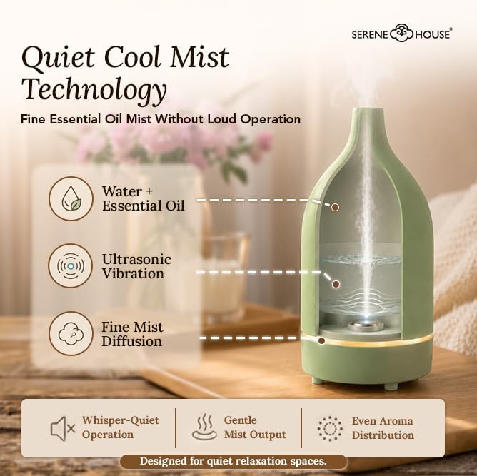 Serene House Vapor Ultrasonic Essential Oil Diffuser Ceramic Green 90ml - Image 5