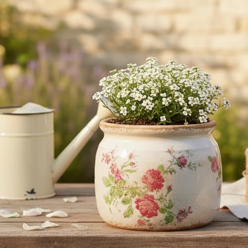 Decorative Pink Vintage Floral Pots, Ceramic Garden Pots with Drainage - Image 4