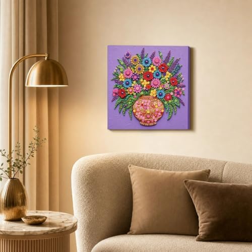 Framed Button Art Kit 11.8" DIY Mosaic Craft for Adults(Purple Vase) - Image 5