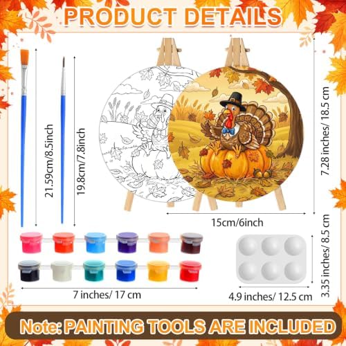 Supervitae 72 Piece Fall Round Pre Drawn Canvas Kit 5.9" Paint and Sip Kit for Adults Painting Party Pre Printed Canvas DIY with Pictures Paints Easels Brushes for Autumn Party Gifts - Image 2