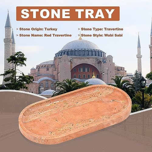 Koville Turkish Natural Travertine Tray, 12"x6" Vanity Decorative Marble Wabi Sabi Decor for Home, Countertop Organizer, Catchall for Perfume, Candles, Jewelry Dish - Image 4