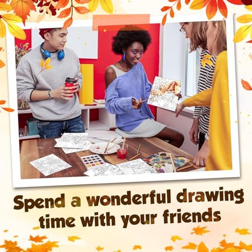 Honoson 6 Pcs 6 Inch Pre Drawn Outline Canvas Paint Kit with Pictures for Adults Paint Party Stretched Canvas Art Boards Set for Adult Beginner (Autumn Style) - Image 6