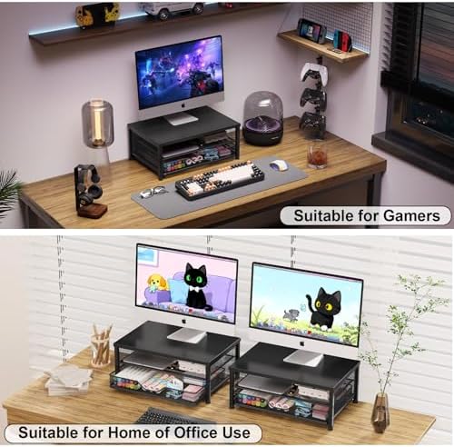 OPNICE Computer Monitor Stand Riser, Desk Organizer with Drawer, Printer & Laptop Stand, Office Desk Accessories & Workspace Desktop Organizers Storage for Office Supplies(Black) - Image 5