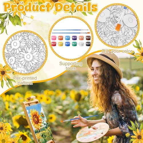 Blosssound 10 Set Pre Printed Canvas Pre Drawn Canvas Painting with Easel Kits 5" x 7" Outline Painting Panels for Beginners, DIY Craft Project, Home Decors(Sunflower) - Image 3
