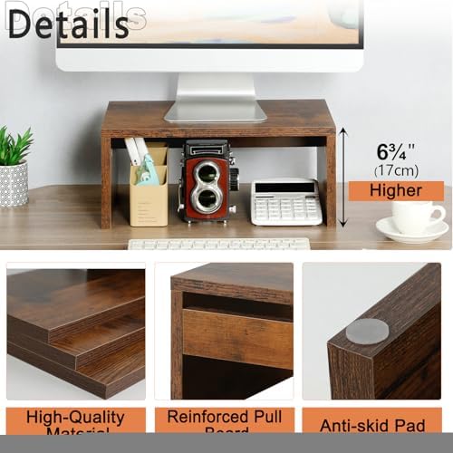 TEAMIX 6.7 inch Tall Monitor Stand Riser, Wood Shelf Riser, Desk Organizer - Image 3