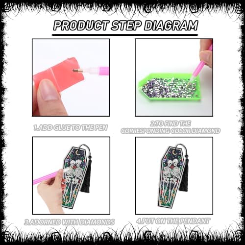 8 Pcs Gothic Diamond Art Bookmark, DIY 5D Kits with Tassels - Image 5