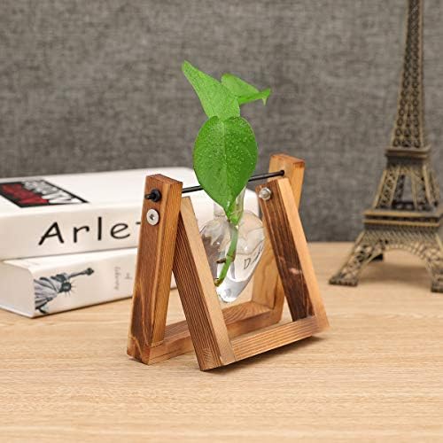 Kingbuy Terrarium with Wooden Stand, Desktop Propagation Station, Air Plant Holder, Metal Swivel Holder for Hydroponics, Home Garden, Wedding Decor - 1 Hearted Vase - Image 3
