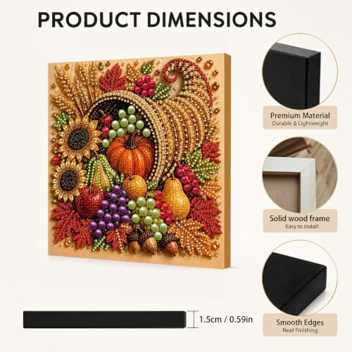 DIY Pearl Painting Kit for Adults, Cornucopia Fall Art with Wood Frame, 20x20cm Self-Adhesive Pearl Diamond Craft, Autumn Wall Decor Gift for Women, Beginners Relaxing Hobby Kit - Image 6