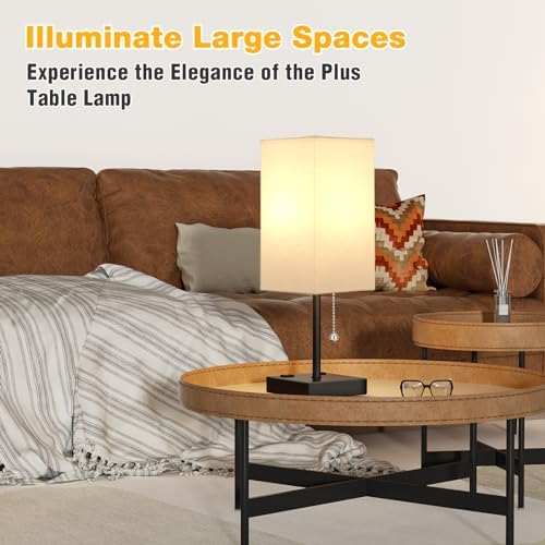 aooshine 17.4" White Bedside Table Lamp for Bedroom - USB C+A, 2 AC Outlets - Image 7