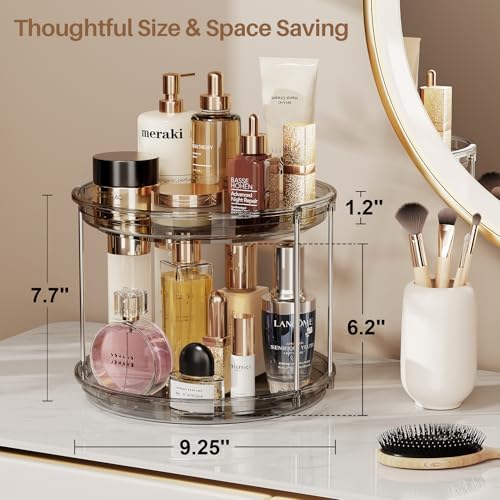 LAMU 2 Tier Lazy Susan Turntable Organizer 9.25'' Rotating Spice Rack Organization for Cabinet, Kitchen, Pantry, Countertop, Bathroom, Vanity, Medicine Cabinet Organizer, Grey - Image 3