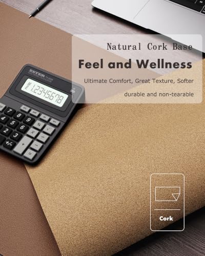 YSAGi Eco Cork Desk Pad, 47" x 17" Leather Desk Mat, Double-Sided Desk Pad Protector,Large Mouse Pad,Waterproof Desk Blotter for Office/Home(Coffee) - Image 3
