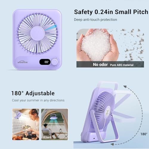 WHATOOK Small Desk Fan Personal Fans: 5000mah 25 Hours Battery Office Quiet Mini Desktop Fan Portable Rechargeable Travel Essentials (Purple, 5000 mAh) - Image 5