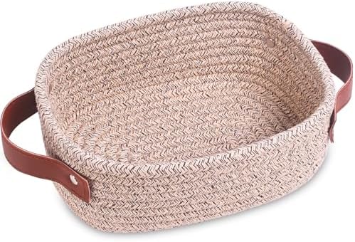 ABenkle Small Storage Basket, Mini Rope Woven Baskets, Cute Shelf Closet Storage Organizer, Boho Decorative Toy Bin for Nursery, Living Room, Spa, Empty Gift Basket - XS, Mixed Brown by ABenkle