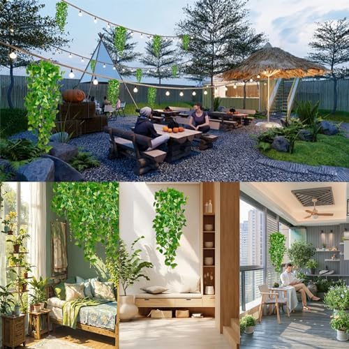 Fake Hanging Plants Vines(4pcs)for Room Decor, Artificial Ivy Greenery Garlands for Home Bedroom Living Aesthetic Kitchen Office Wall Patio Bookshelf,Indoor,Outdoor Farmhouse Decorations(No Basket) - Image 7