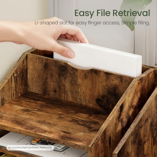 CHOEZON Wooden Desk Organizer with Adjustable Partitions, Multi-Layer Desktop File Holder for Home Office, Paper & Stationery Storage Organizer, Rustic Brown MWJ04FG - Image 5