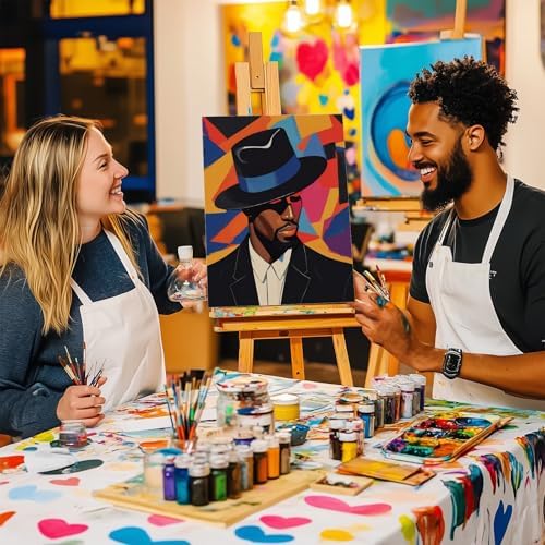 2 Pcs Sip and Paint Kit for Adults Couples – Date Night Painting Set with Pre-Drawn Canvases, Paints, Brushes, and Easels – (Chic Couple) - Image 6