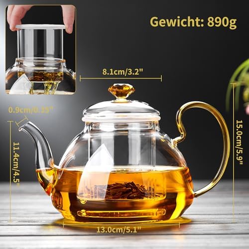Large Capacity Glass Teapot with Removable Infuser, Stovetop Safe, Thickened Heat-Resistant Borosilicate Glass, 46 fl oz - Image 3