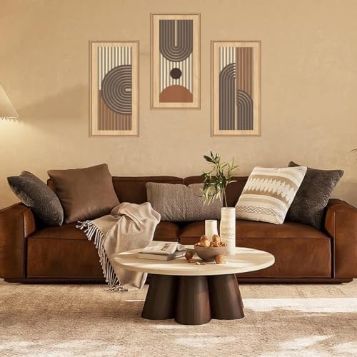 IARTTOP Mid-Century Modern Boho Wooden Wall Art Framed 8x16 Inch Orange Abstract Bohemian Wood Wall Decor Set of 3 Minimalist Geometry Artwork for Living Room Bedroom Office - Image 3