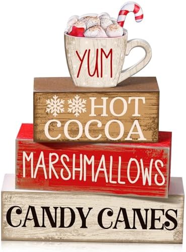 Moucuny 4 Pcs Christmas Table Decorations, Hot Cocoa Bar Wooden Block Signs by Moucuny