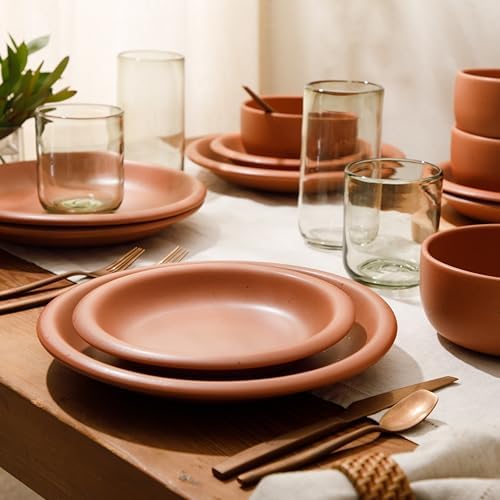 Bloomhouse - Two Time Oprah's Favorite Things Winner - Corsica Clay 12-Piece Stoneware Rustic Reactive Glaze Dinnerware Set - Stackable Plates Bowls Set Service for 4 - Matte Burnt Apricot Terracotta - Image 2
