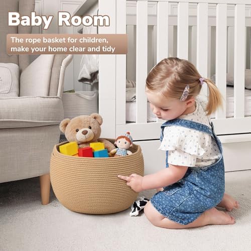 Goodpick Large Toy Storage Basket for Kids, Round, 15.7" x 10.5", Camel - Image 2