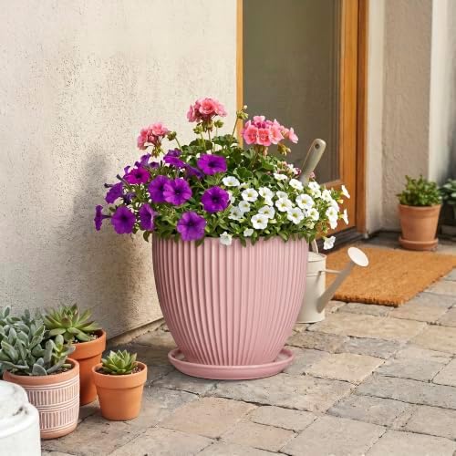 10 Inch Flower Pot Ceramic, Indoor Planters for Flowers Snake Plants, Decorative Large Planter with Drainage Hole and Saucer, Round Ceramic Plant Pots, Modern Home Decor, Gardening Gifts, Pink - Image 7