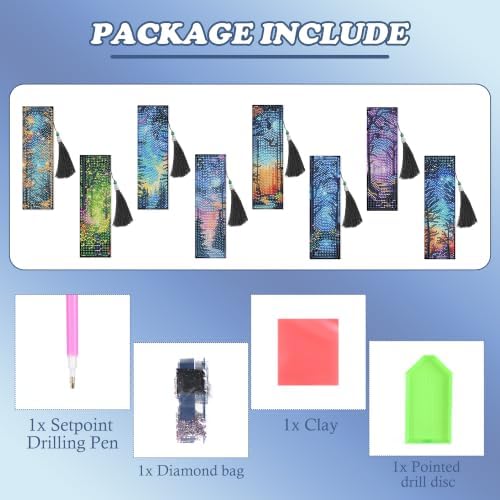 8 Pack Diamond Painting Bookmark of Aurora Forest Design with Tassel - Image 2