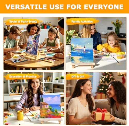 12 Pcs Mini Canvas and Easel Set 6''x8'' Small Blank Canvas Boards with Pine Wood Easels - Beginner Sip Painting Kit for Acrylic Oil Watercolor &Crafts - Ideal for Tabletop Display and Adults Party - Image 7