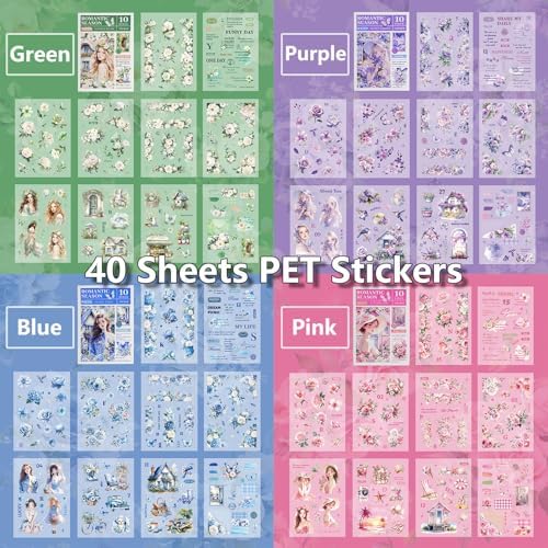 YagCu Journaling Stickers, 40 Sheets Scrapbook Sticker, Romantic Seasons Junk Journal Supplies, Pre-Cut Aesthetic PET Materials, Scrapbooking Stickers for Adults, Decorative Arts Craft - Image 4
