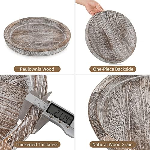 Hanobe Decorative Coffee Table Tray, Round Wood Candle Holder Plate - Image 6