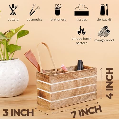 Hashcart Pen Holder Pencil Holder - Wood Pen Cup Pencil Cup for Desk - Office Desk Organizer - Makeup Brushes Holder - 3 Compartment Caddy for Home and Office - Image 5