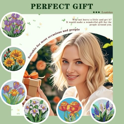 Leatrice 6 PCS Diamond Art Coasters Small Diamond Painting Kits for Adults - Image 6