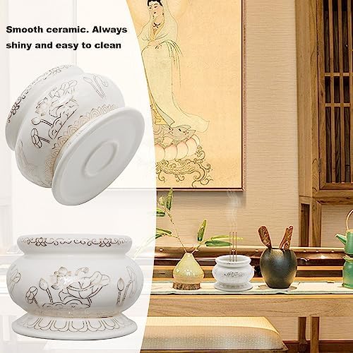 Ceramic Incense Burner Pot, Small Incense Bowl Lotus Incense Holder for Meditation, Prayer & Yoga for Praying Buddha Tibetan Buddhist Altar Incense Censer 4 Inches - Image 4