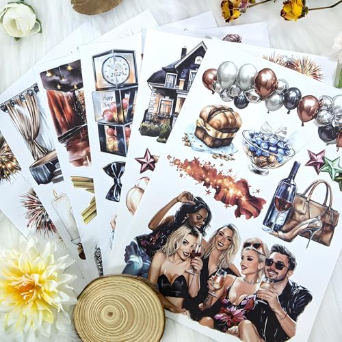 Snycler The Celebration Party Theme Sticker Scrapbooking Supplies for Junk Journal, 20 Sheets PET Stickers - Vintage Journaling Stickers, Ephemera Sticker Book Pre Cut, Junk Journal Supplies - Image 4