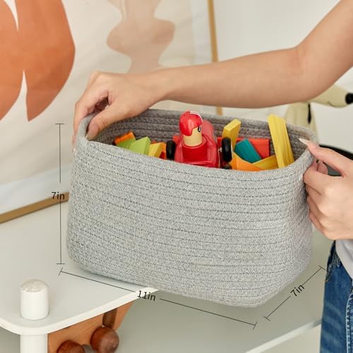 R RUNKA Small Cotton Rope Basket – Storage Bin for Organizing (10.6" x 6.7" x 6.7"), Bathroom Storage Basket for Shelf, Counter & Closet（Grey） - Image 2