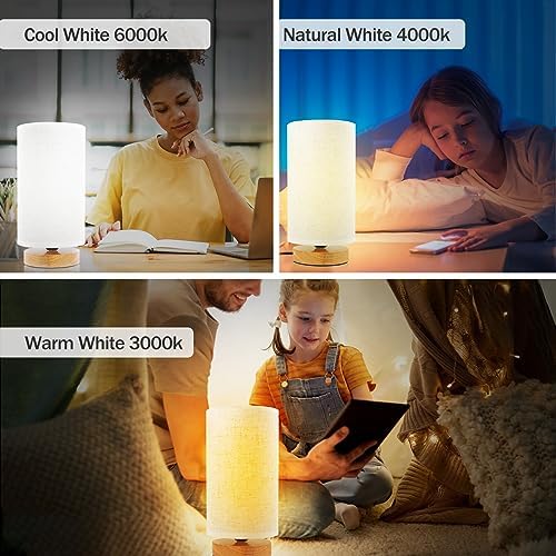 Minimalist Bedside Table Lamps for Bedrooms Set of 2, 3 Color Temperature Bedside Lamps with Round Fabric Linen Shade,Small Desk Lamp Night Nightstand Lamp Set for Living Room, Reading ,Office - Image 3