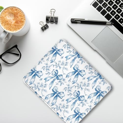 Coquette Blue Bow Floral Mouse Pad, Preppy Girly Blue Bow Flower Aesthetic Mouse Pads for Wireless Mouse Computers Laptop Desk Accessories, Preppy Girly Office Supplies, 9.5x7.9 Inch - Image 4
