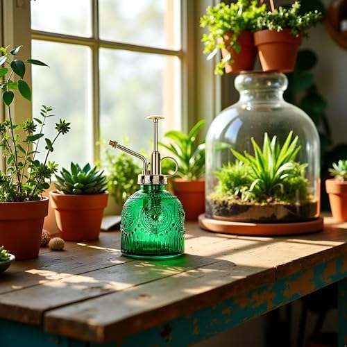 Glass Plant Mister Spray Bottle, 230ML Vintage Plant Spritzer, Succulent Watering Bottle Glass with Top Pump, Small Plants Sprayer Watering Can for Indoor Outdoor House(Green) - Image 7