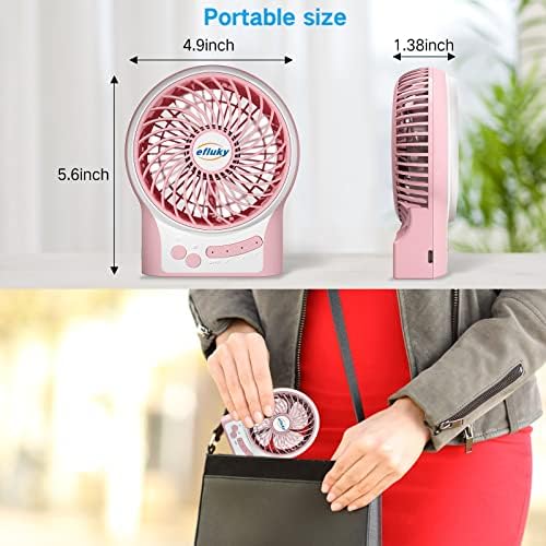 efluky 3-Speed Mini Desk Fan with LED Light, Portable USB Fan Quiet for Home, Office, Travel, Camping, Outdoor, Indoor, 4.9-Inch, Pink - Image 5