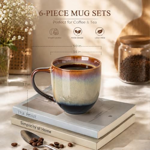 theterra Ceramic Coffee Mugs Set of 6, 12 oz Coffee Cups with Handle - Image 2