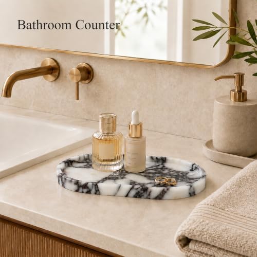 Oval Stone Vanity Tray for Perfume and Jewelry, 9.84 in - Image 2
